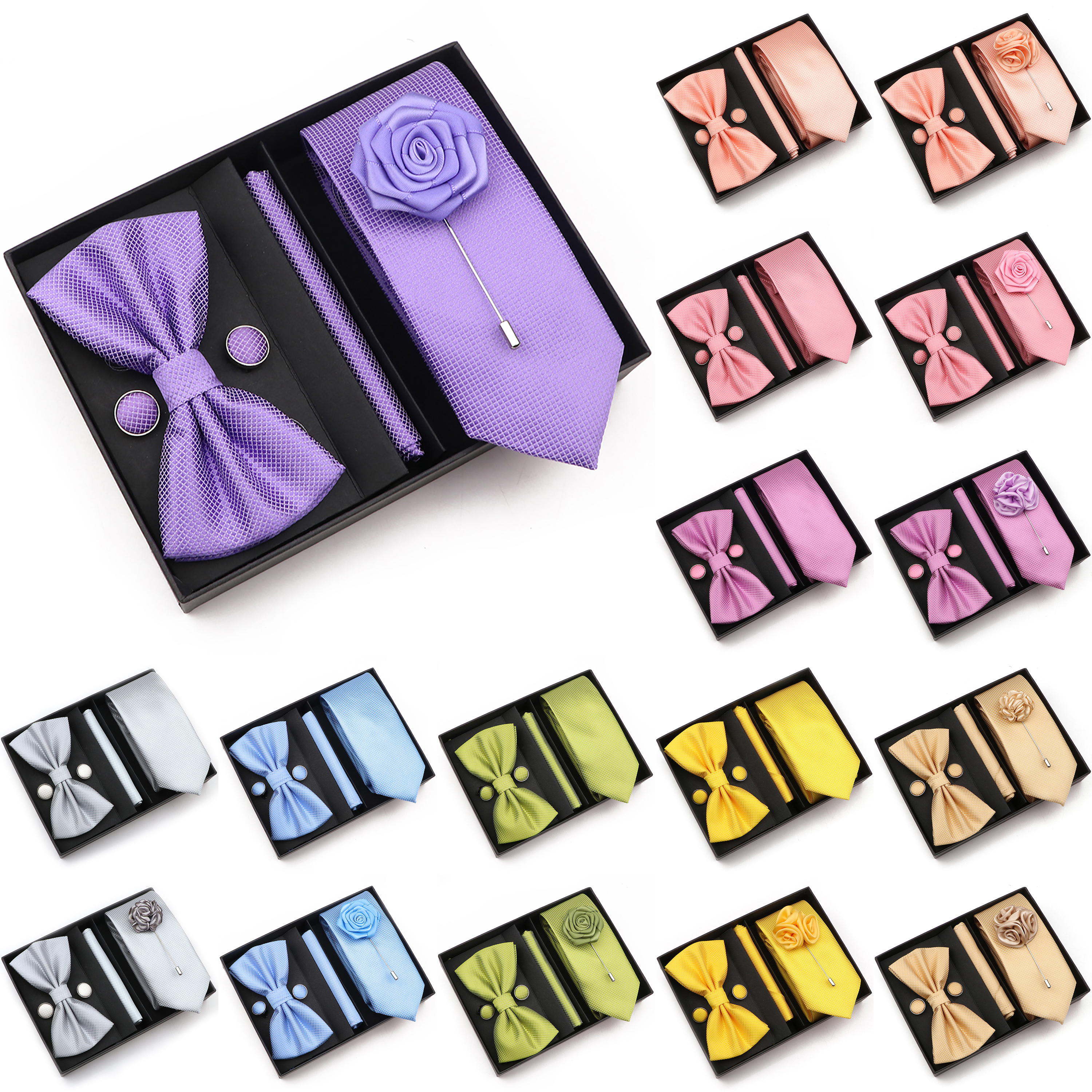 New Style Tie Set Solid Color  – Mens Grooming Box recenzja i cena