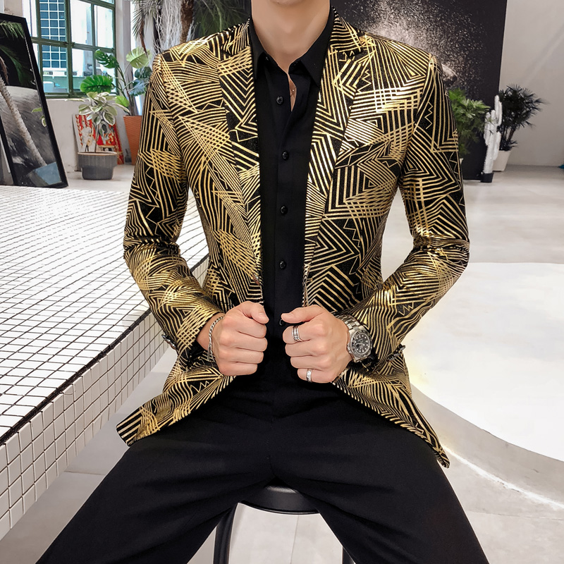 Luxury Gold Striped Print Blaz – Men'S Grooming Club recenzja i cena