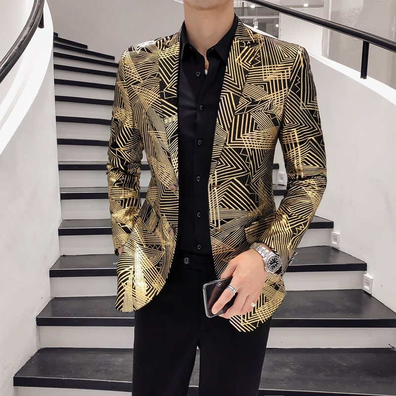 Luxury Gold Striped Print Blaz – Men'S Grooming Club recenzja i cena