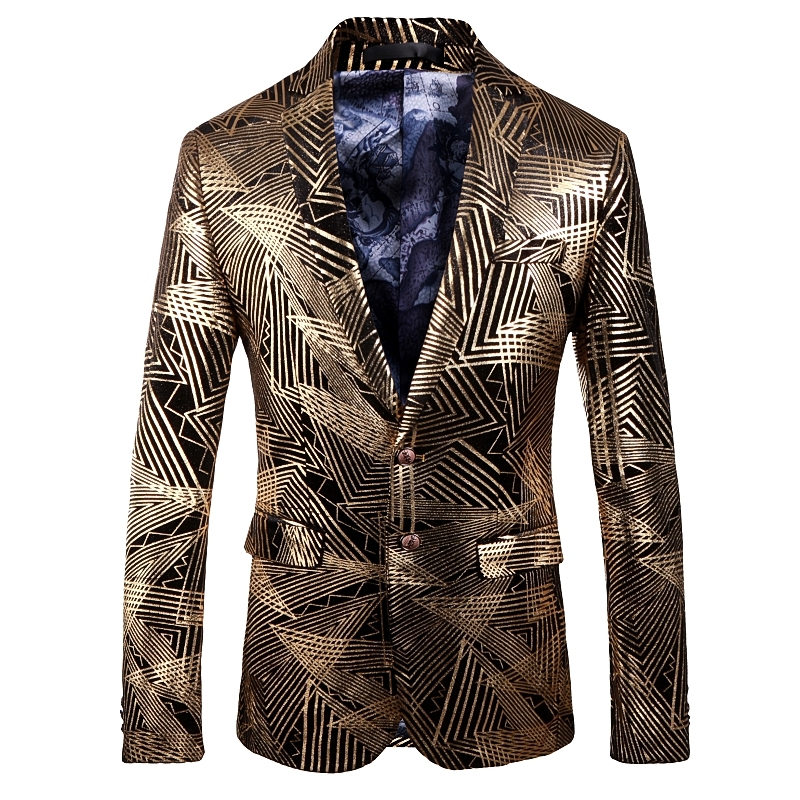 Luxury Gold Striped Print Blaz – Men'S Grooming Club recenzja i cena