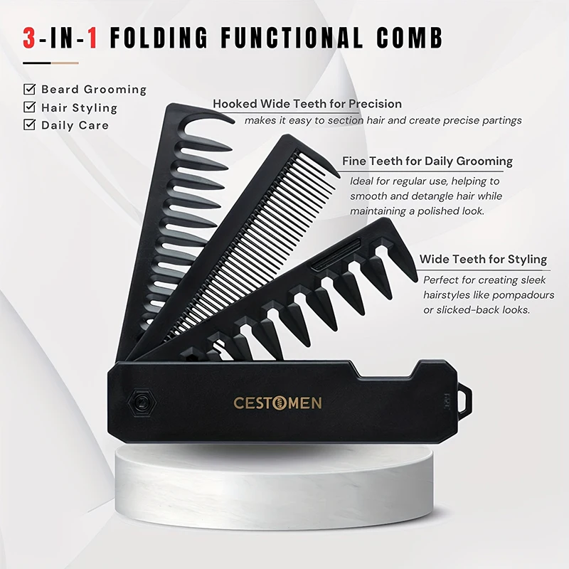 3-in-1 Folding Beard Comb for  – Mens Grooming Box recenzja i cena